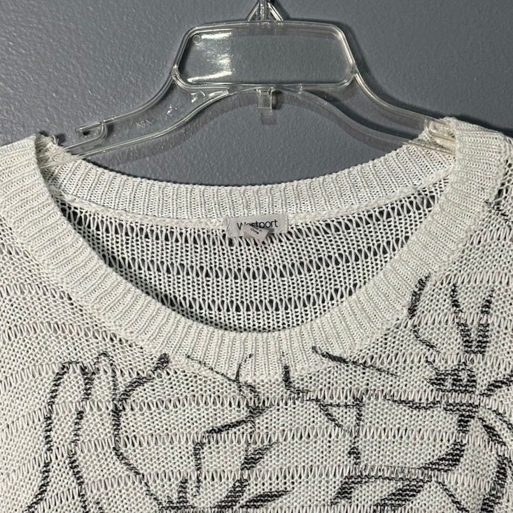 Westport Sweater Women 2X White Acrylic Floral Knit Dolman 3/4 Sleeve Boho Chic - Picture 7 of 9